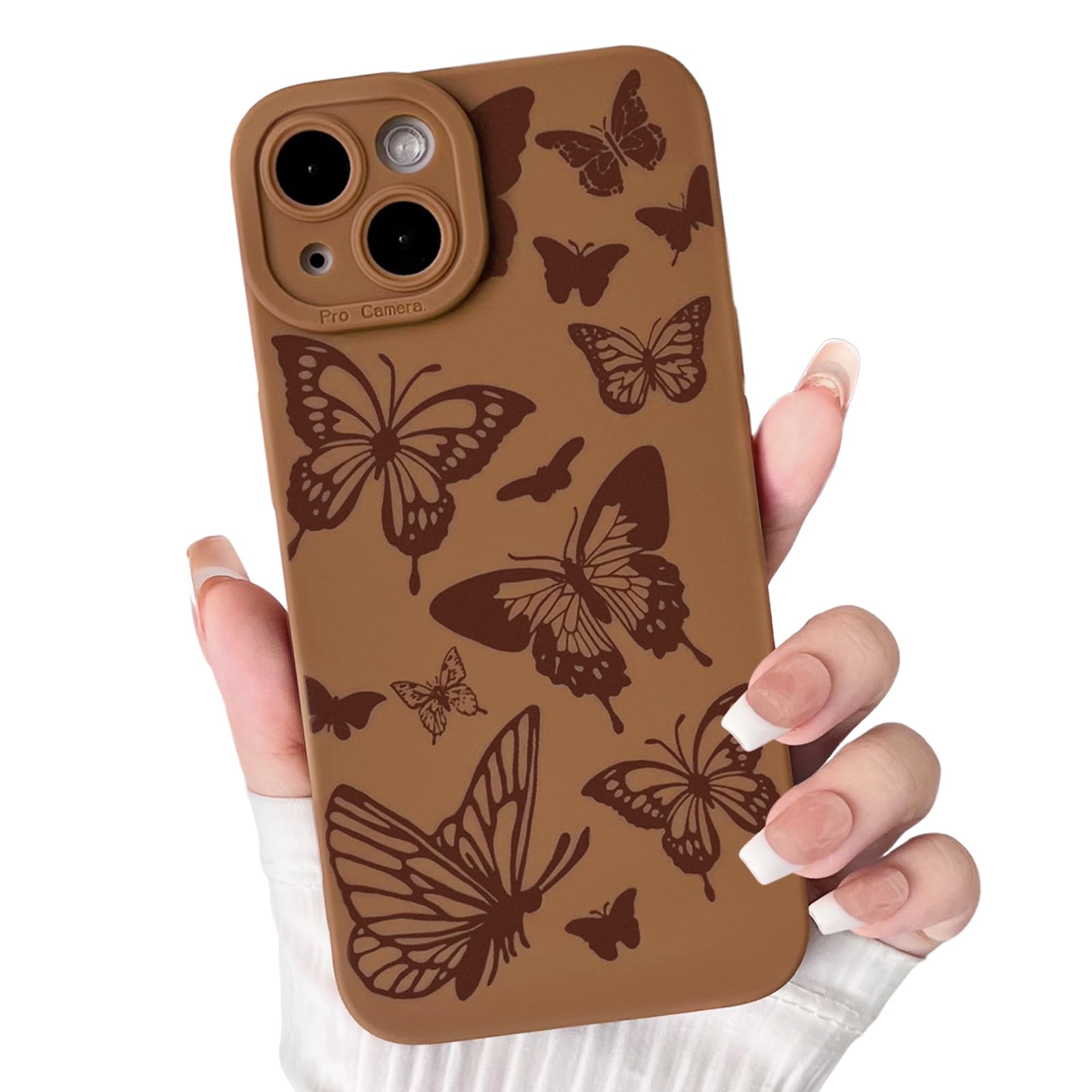 Lovmooful Compatible for iPhone 15 Case Cute Butterfly with Color Design for Girls Women Soft TPU Shockproof Protective Girly for iPhone 15 Case-Brown