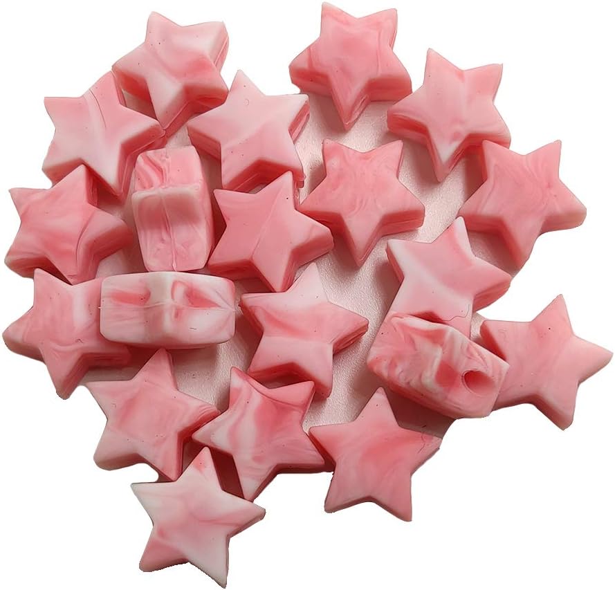 100pcs Silicone Stars Pearl Beads for Pen Accessory 14mm Mini Cute Silicone Star Bead for Keychain Making DIY Mom Lanyard Beading Jewelry