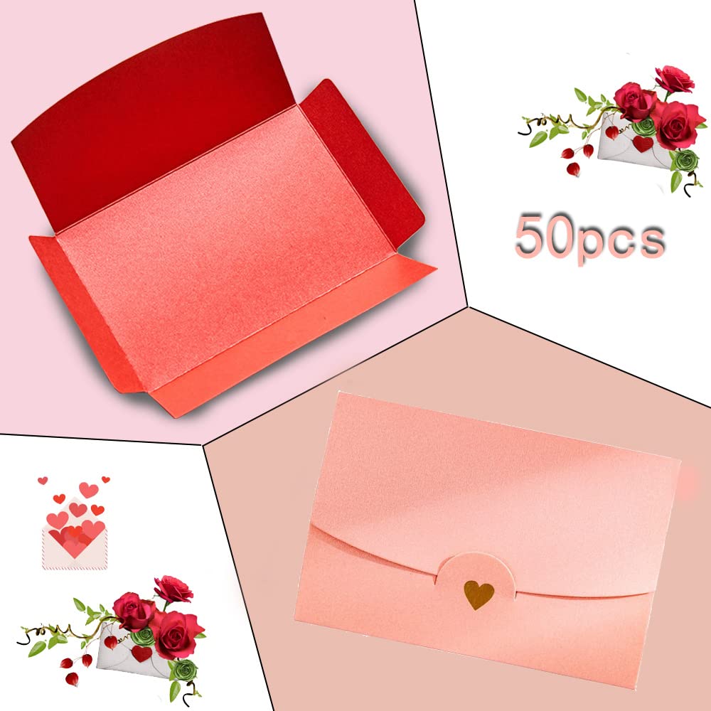 Mini Buste Rosa 50 Pezzi con Chiusura a Cuore per Inviti Matrimoni Carte Regalo Fai Da Te