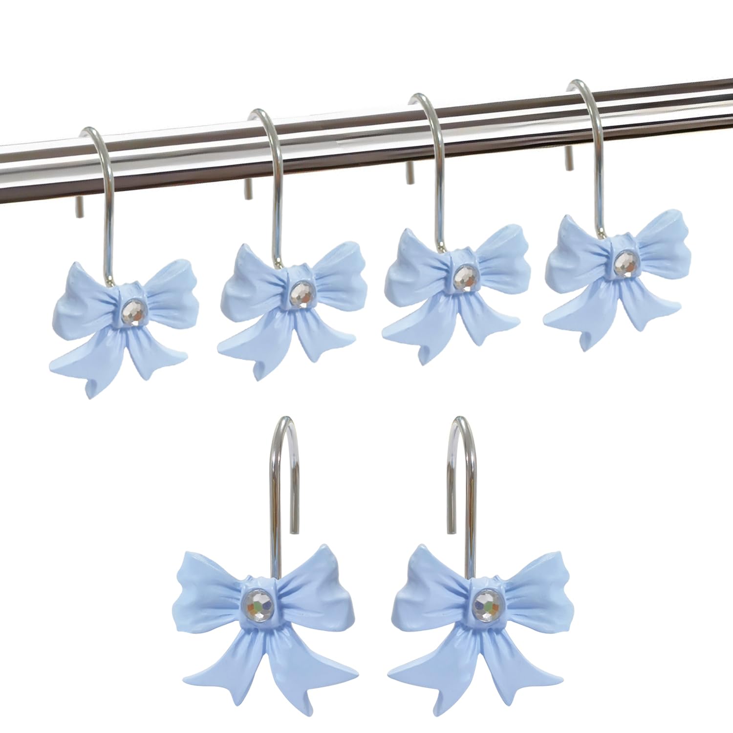 LLYSTTDS Blue Bow Shower Curtain Hooks 12pcs Rust Proof Shower Curtain Hooks Shower Rings for Curtain Cute Shower Curtain Hooks for Bathroom Baby Room Art Decor