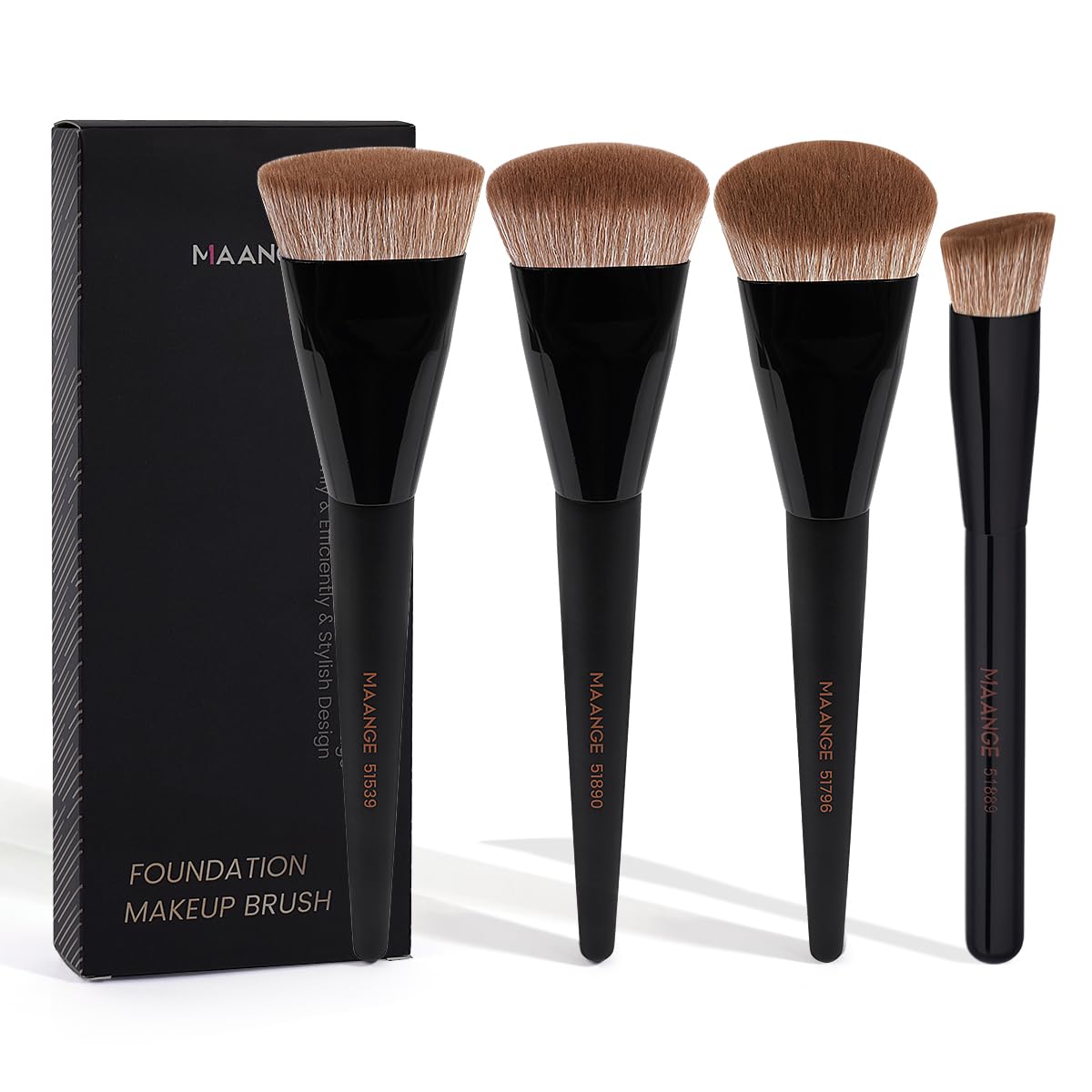 MAANGE Pennello per make-up per fondotinta, 4 pezzi Premium Foundation & Correttore Brush (piatto/obliquo/arrotondato obliquo/appuntito) per fondotinta liquida, crema, polvere e contouring