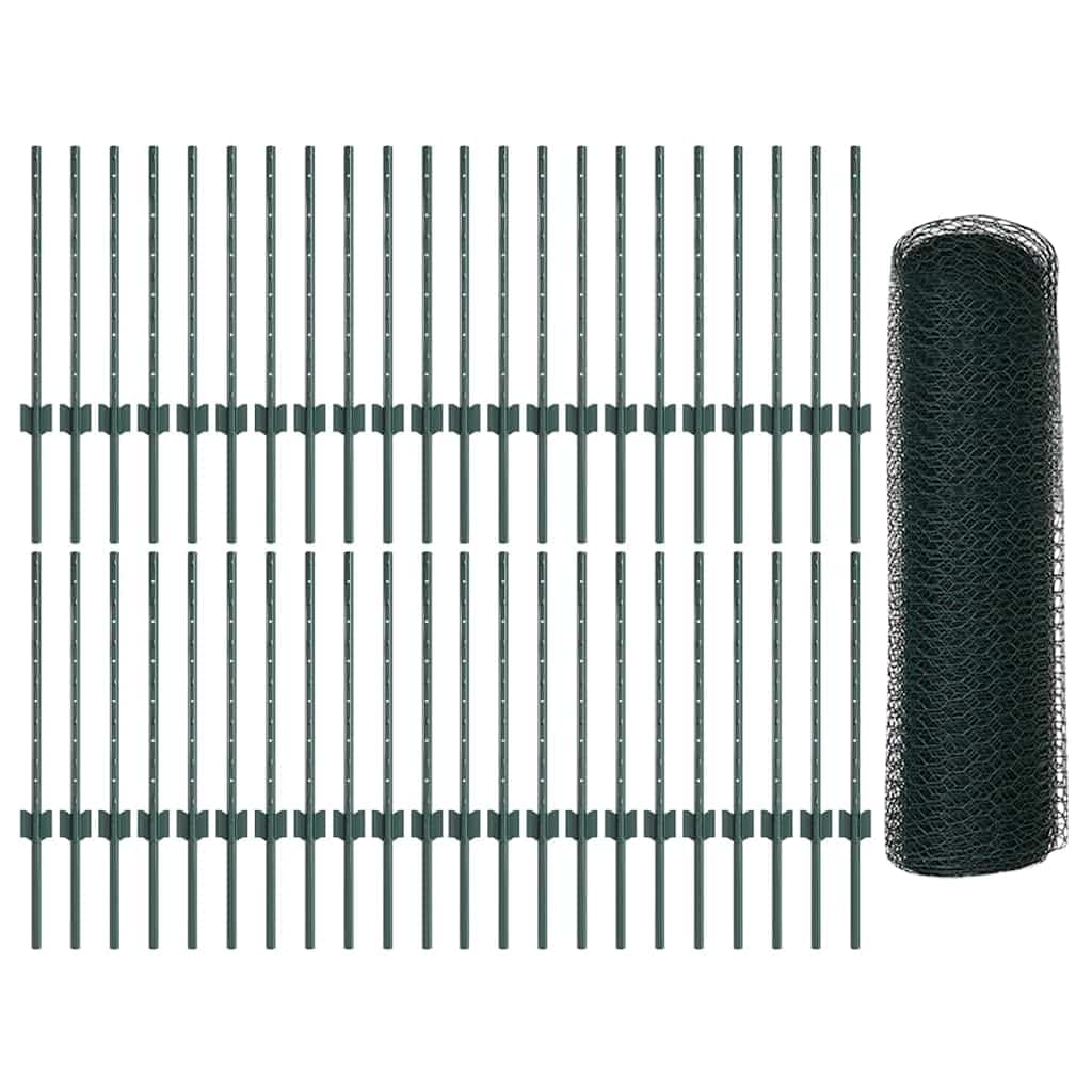 Set di recinzione esagonale con pali in acciaio e PVC verniciato a polvere, 1000 x 2,7 x 60 cm, pannelli per recinzione per esterni per giardino e terrazza