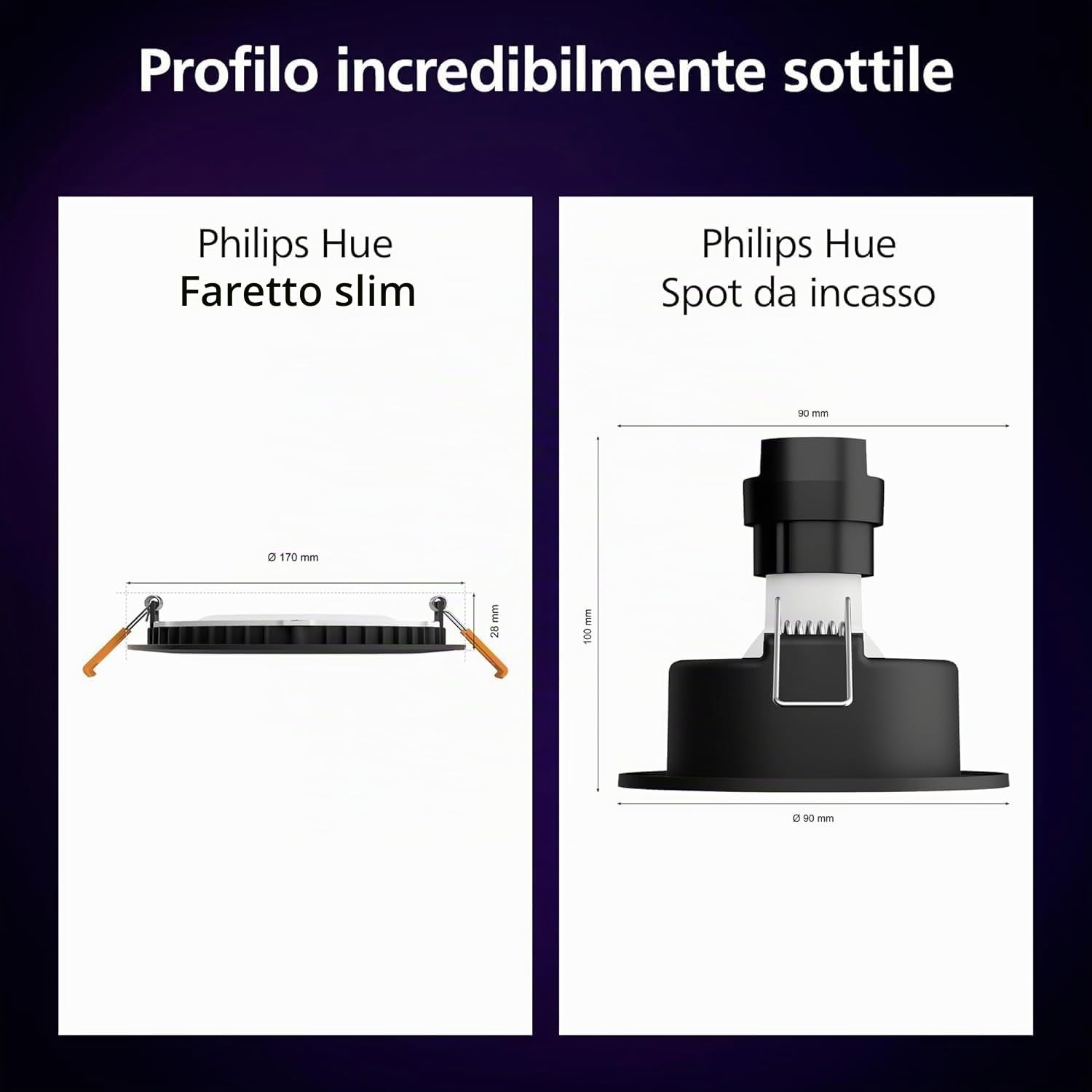 Philips Hue Smart Slim, Faretto da incasso, 170 mm, Nero