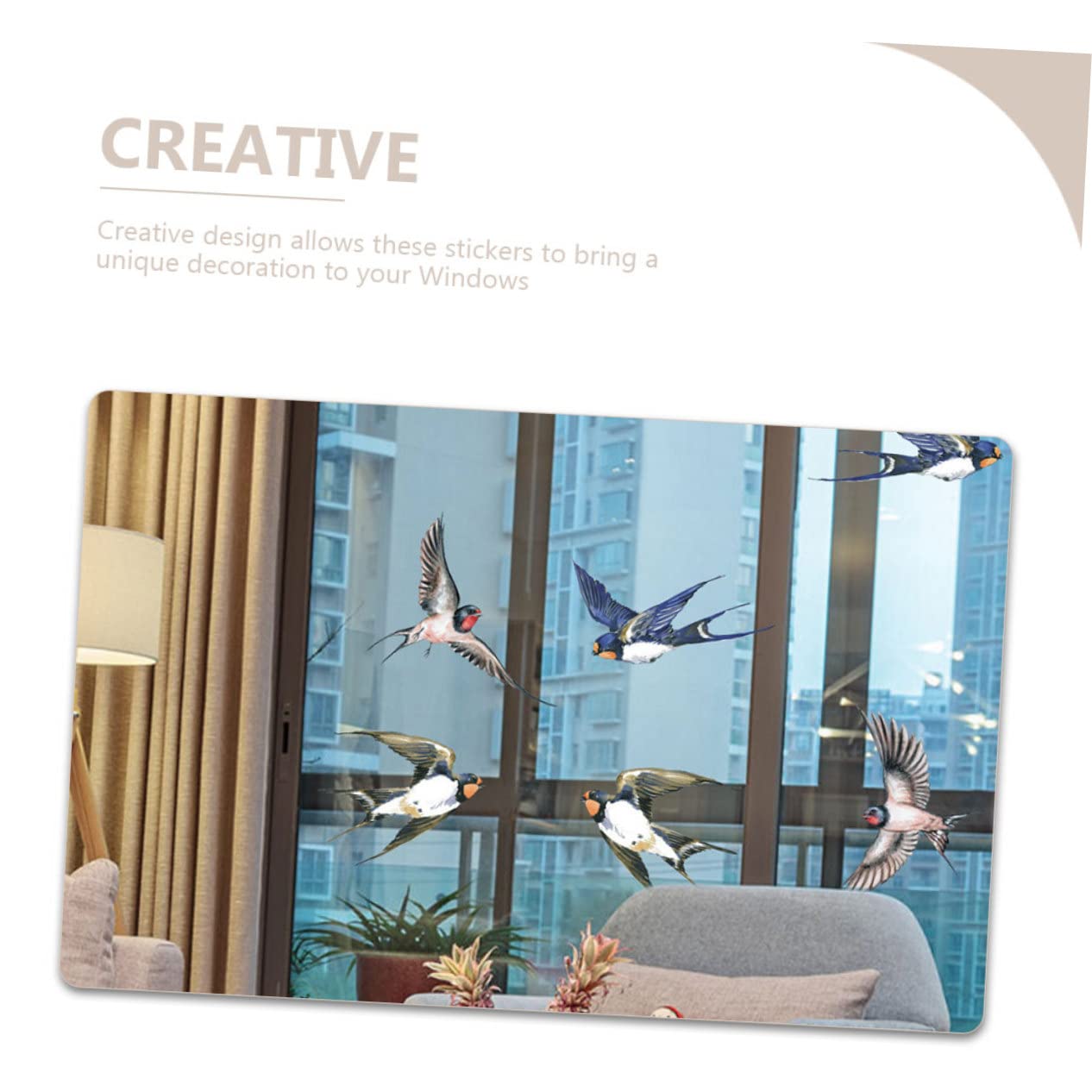 YARNOW 6 Autocollants Anti-Collision Oiseaux pour Fenêtre Film Statique Hirondelle Stickers de Vitre Décoratifs en PVC sans Colle Réutilisables pour Maison et Bureau Décoration Vitrage