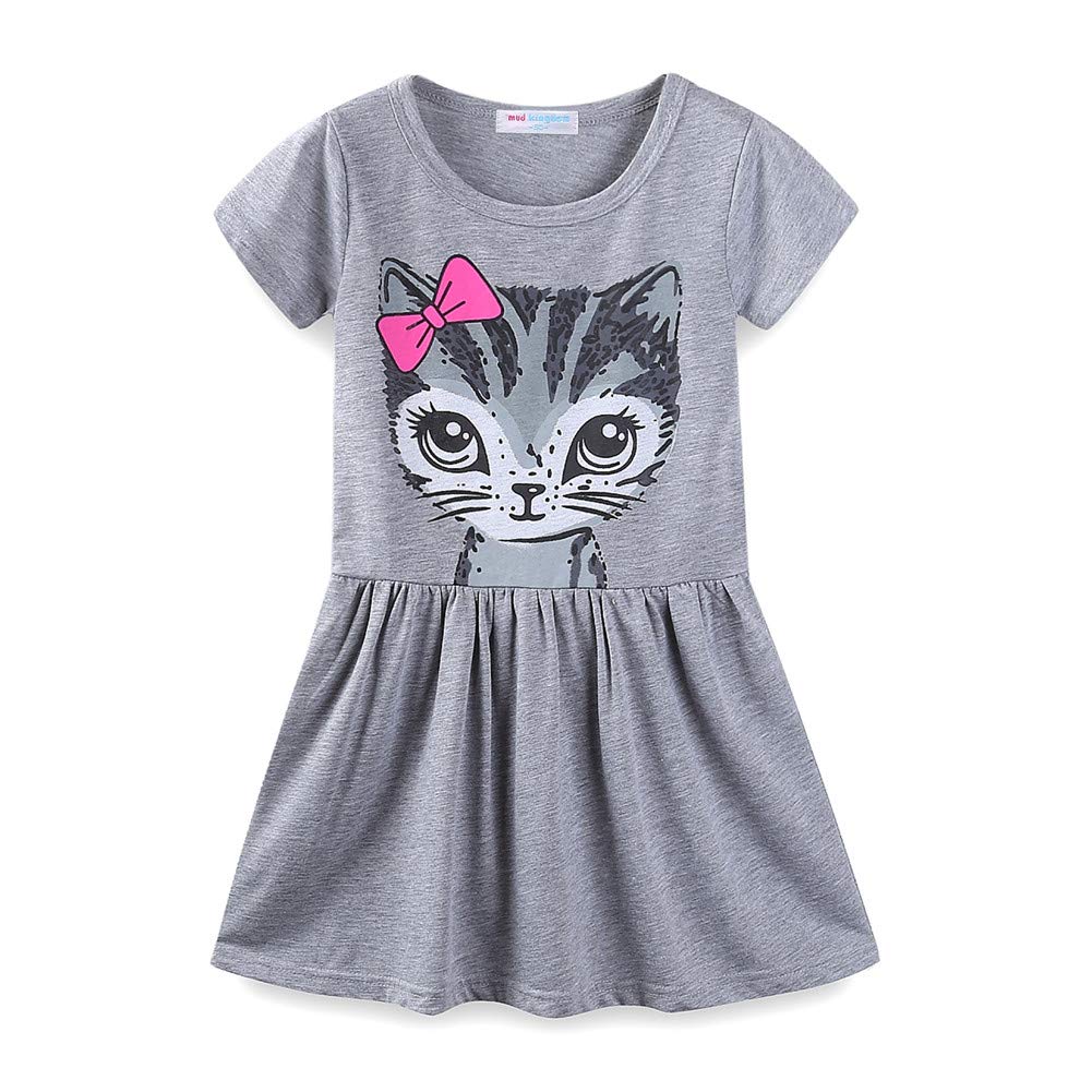 Mud Kingdom Cute Cat Dress for Little Girls Summer Short Sleeve Holiday Cotton