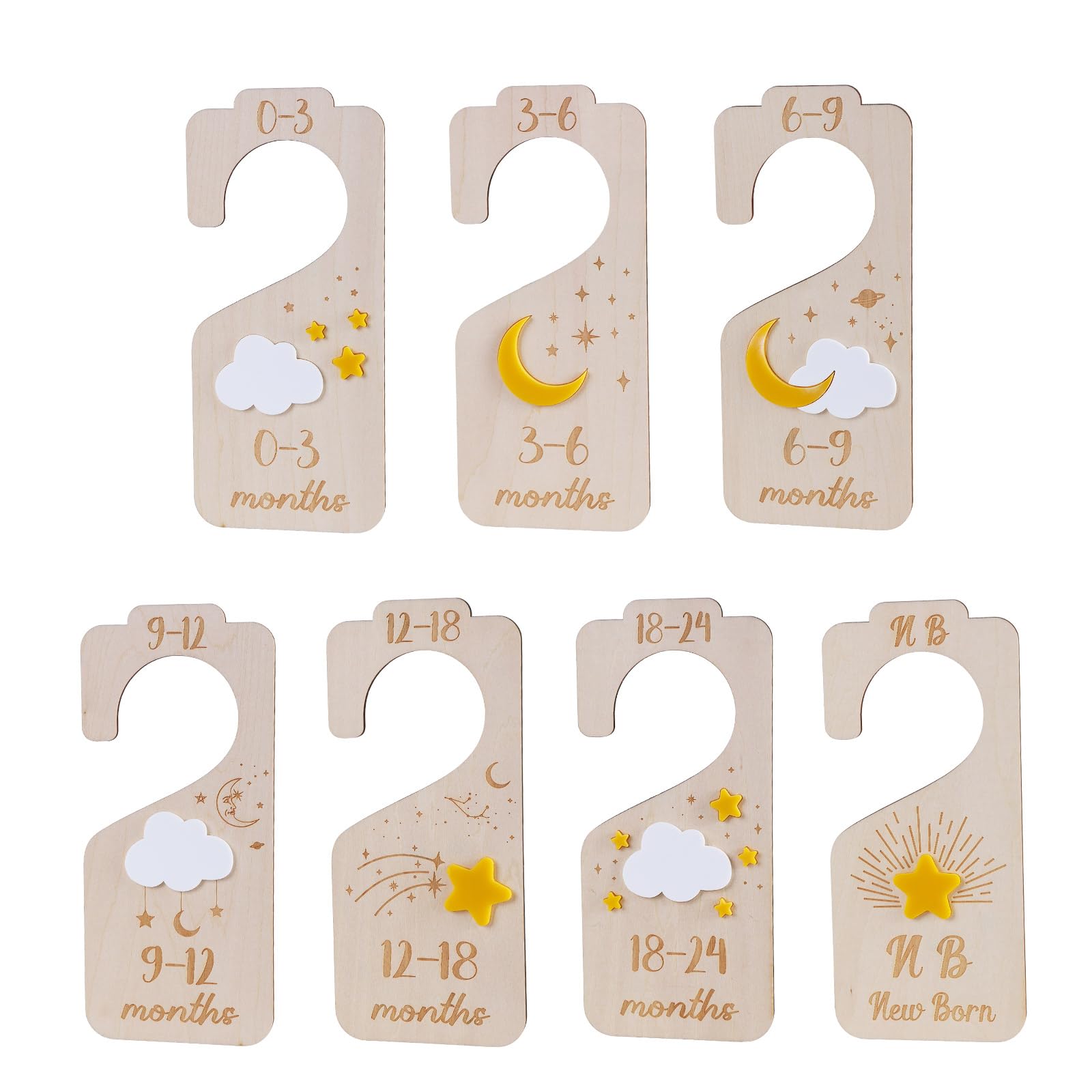 Elnwnnkc Of 7 Kids Wardrobe Sorting Panels Practical Wood Baby Clothing Dividers Newborns to Toddler Clothes Size Separators Baby Wardrobe Dividers