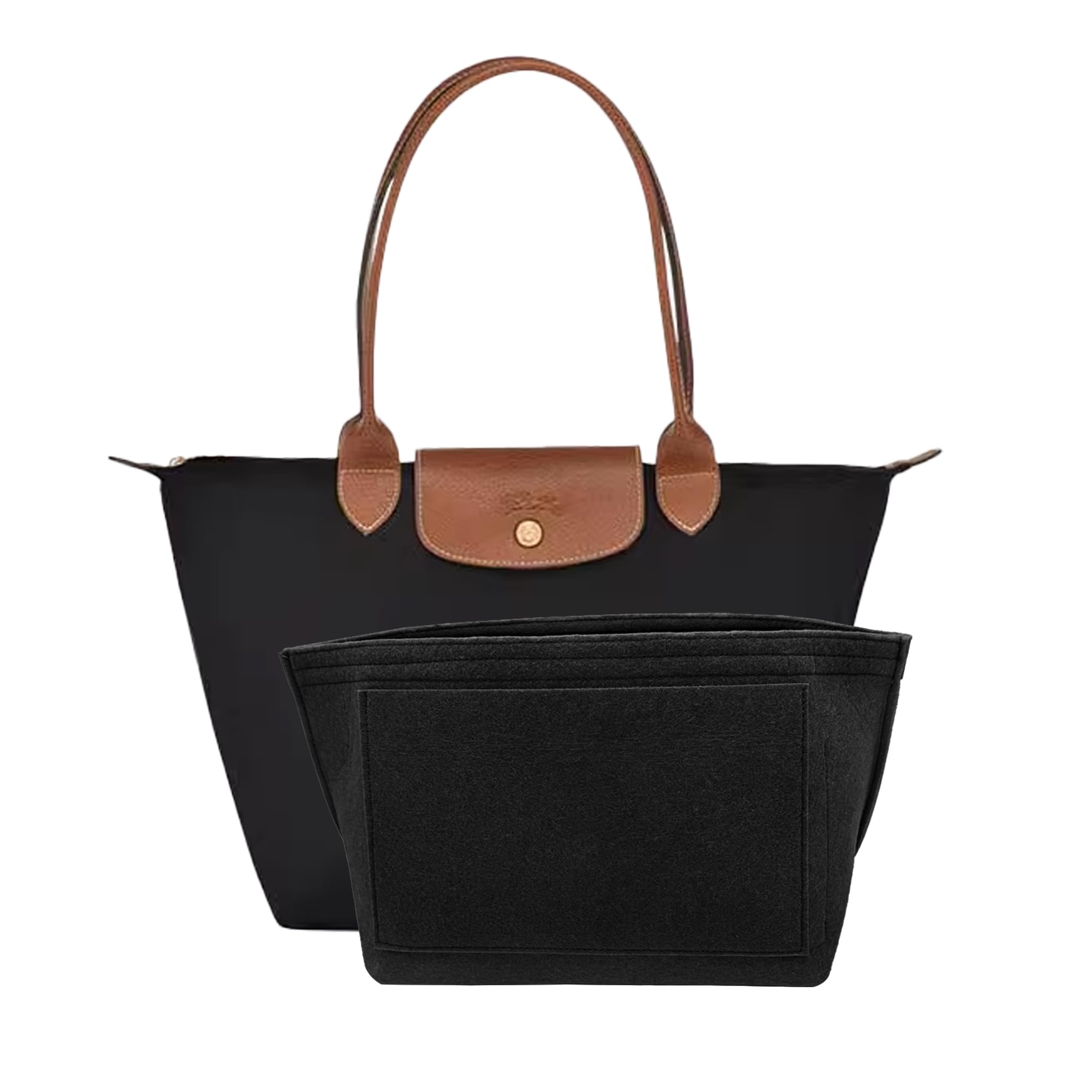 D.DUO Purse Organizer Insert, Suitable for Le Pliage Bag Organizer, Handbag Organizer (Black, S)
