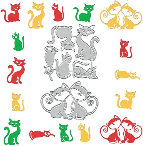 Metal 7 piezas de dibujos animados de gatos troquelados troquelados troquelados de corte en relieve plantillas para hacer tarjetas decoración y