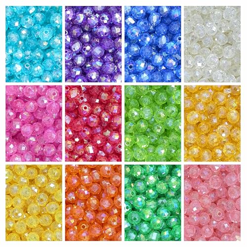 Image of 1200 Pcs Rainbow Crystal Beads for Jewellery Making Kit - Beads for Bracelet Making Kit - Beads for Craft - Acrylic - Multicolour - 240g, 8mm