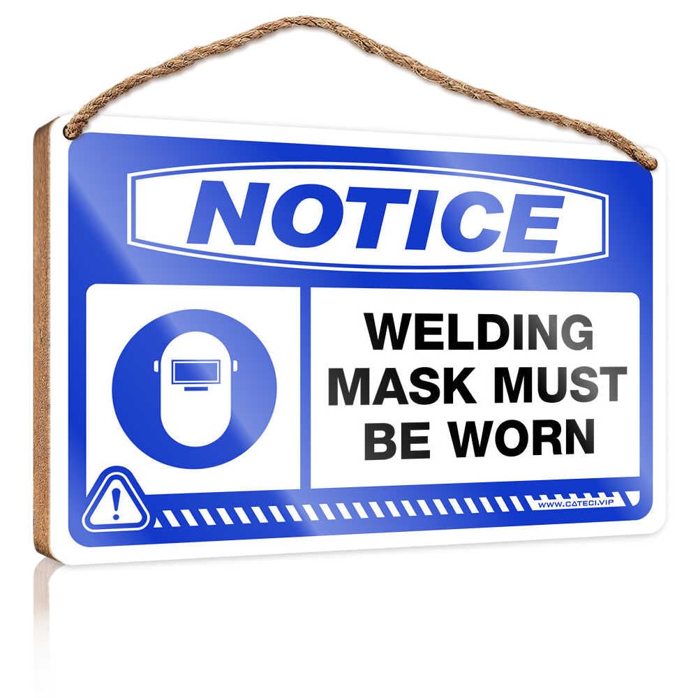 HMQW Hanging Decor Sign Notice Welding Mask Must Be Worn Wooden Sign Bathroom Wood Sign Welcome Sign For Front Door(23X35CM)