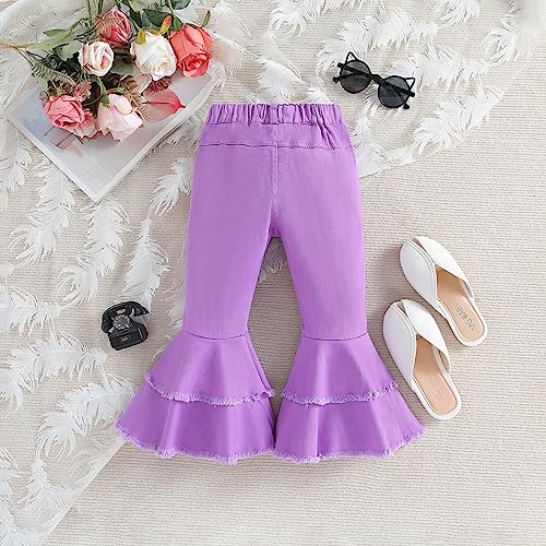 IBTOM CASTLE Toddler Girls Bell Bottom Jeans Flare Pants for Kid Ruffle Ripped Denim Leggings Elastic Waist Casual Trousers3