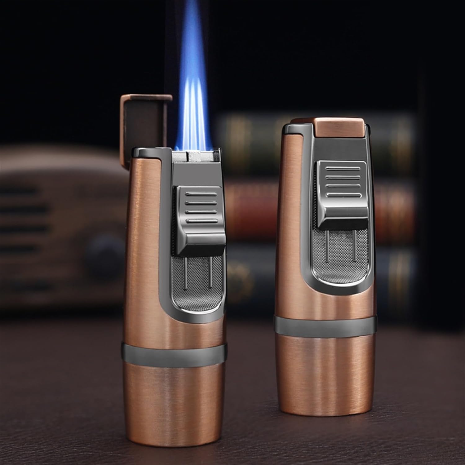 Butane Torch Lighter, Triple Jet Flame Refillable Butane Lighter, Windproof Lighter with Punch Holder - Butane Not Included(D)