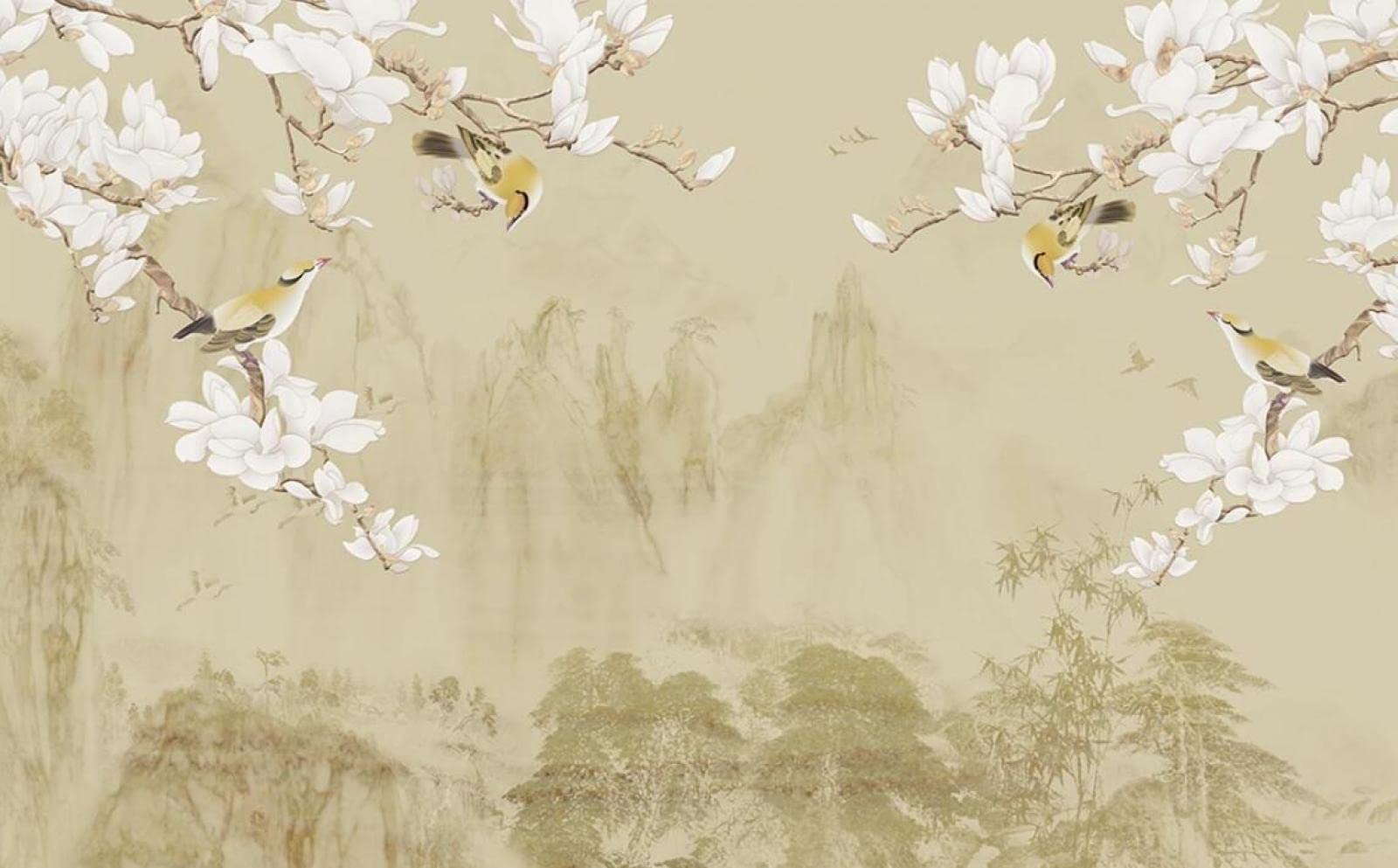 Papier peint panoramique magnolias 3D 300x210cm tapisserie murale salon