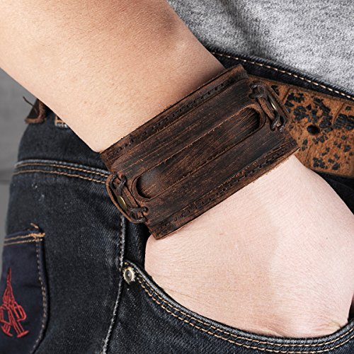 Womens and Mens Genuine Cuff Bangle Leather Bracelet Adjustable Wristband in Punk Design Coffee 30G | Punk Bracelets | Bracelets for Men | Bracelets for Women Trendy | Wristbands for men2