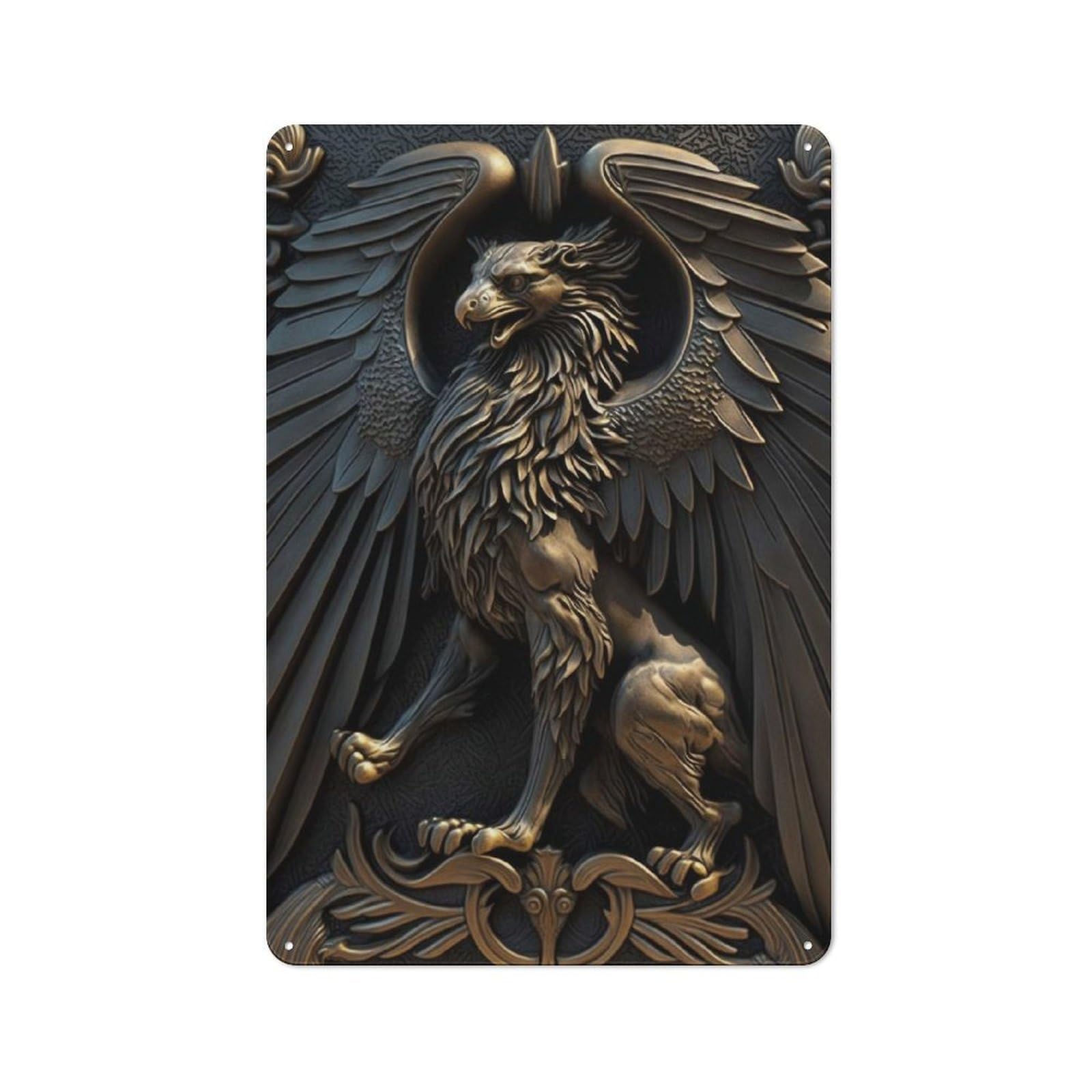 Junmoney Style-7 Griffin Gold Relief Deco Rustic Metal Plaque 30X20cm For Café Or Restaurant, Wall Decor For People Reorganising Café And Restaurant