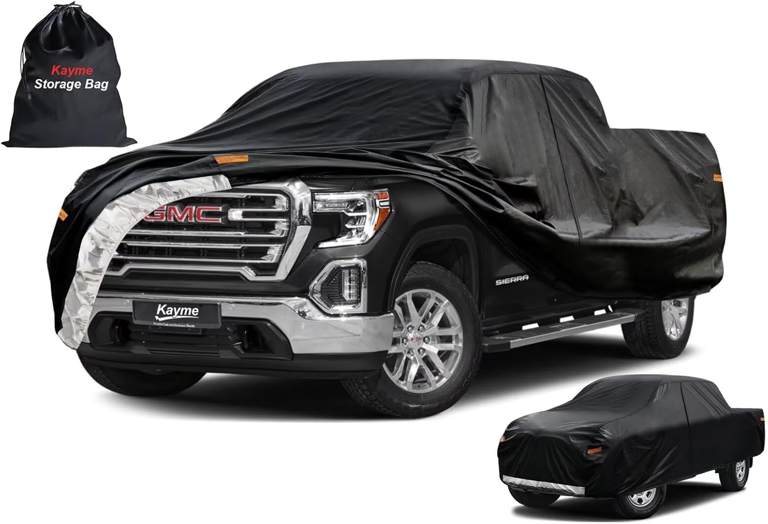 Kayme Truck Cover Custom Fit Dodge Ram 1500(2009-2025) Crew Cab Short Bed. Full Exterior Heavy Duty Outdoor Pickup Truck Car Cover Waterproof All Weather.Car Tarp for Wind Sun Dust Protection.Black