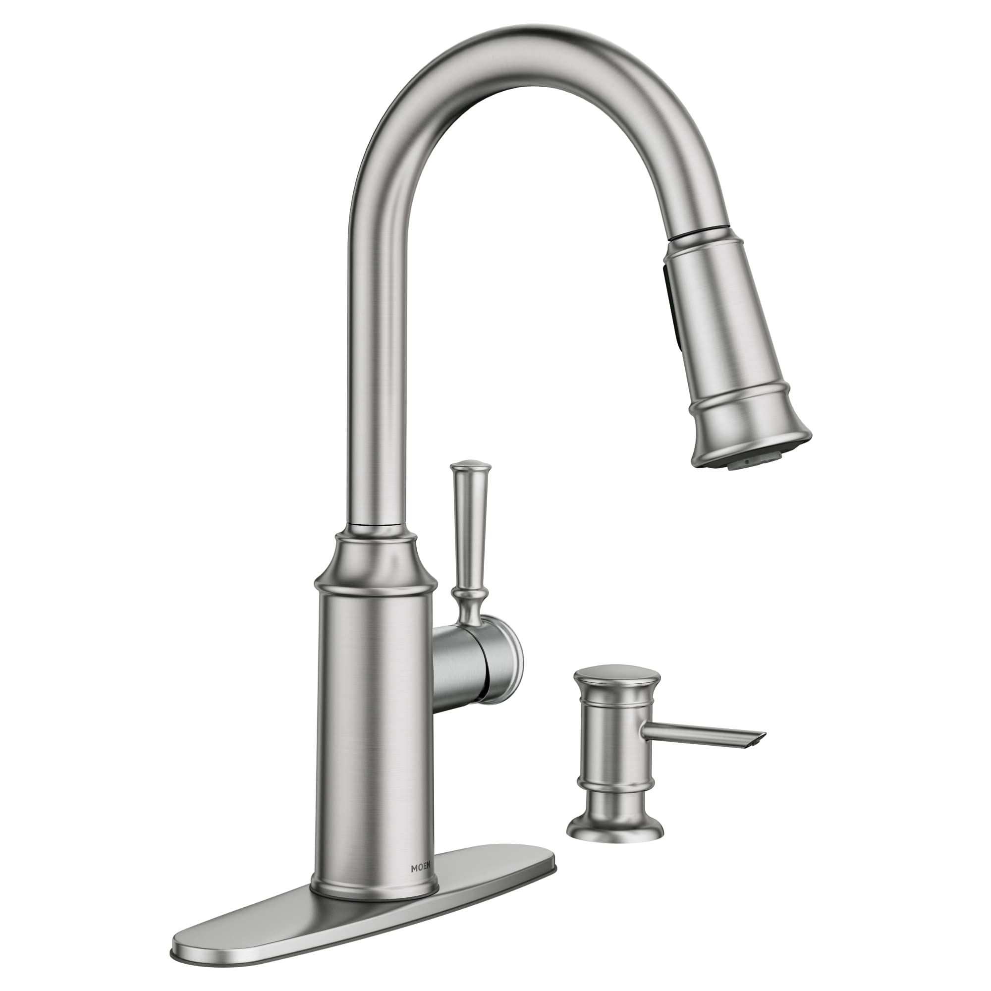 Moen 87731SRS Glenshire One-Handle High Arc Pulldown Kitchen Faucet with Soap Dispenser, Spot Resist Stainless