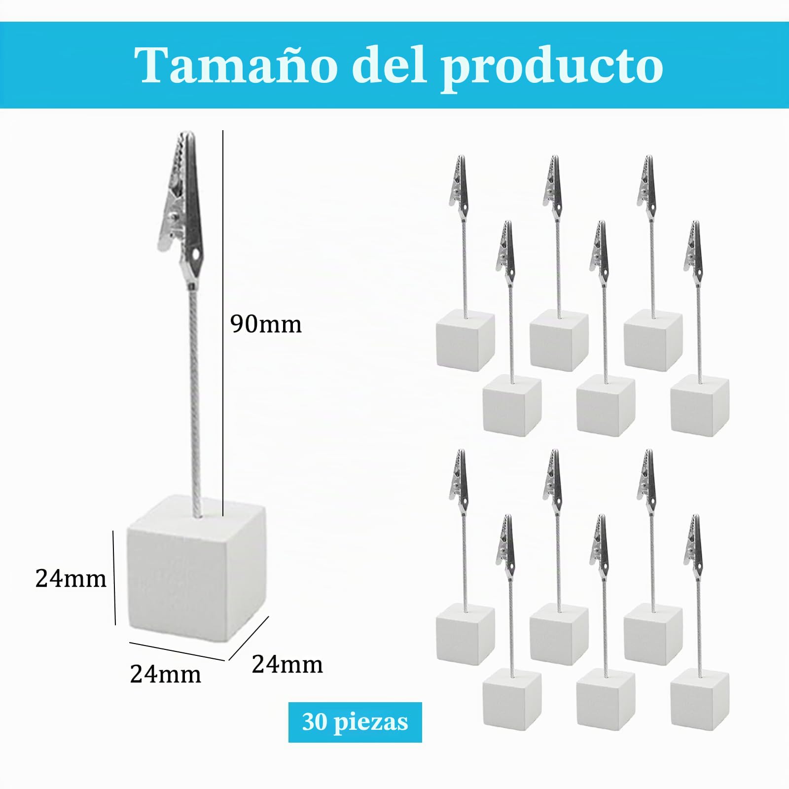 30 Piezas Memo Clip Foto Titular Memo con Pinza y Base Portafotos Pinzas Foto Madera Porta Notas para Oficina Bodas Fiestas Tiendas Restaurantes Decoración de Hogar (Blanco）