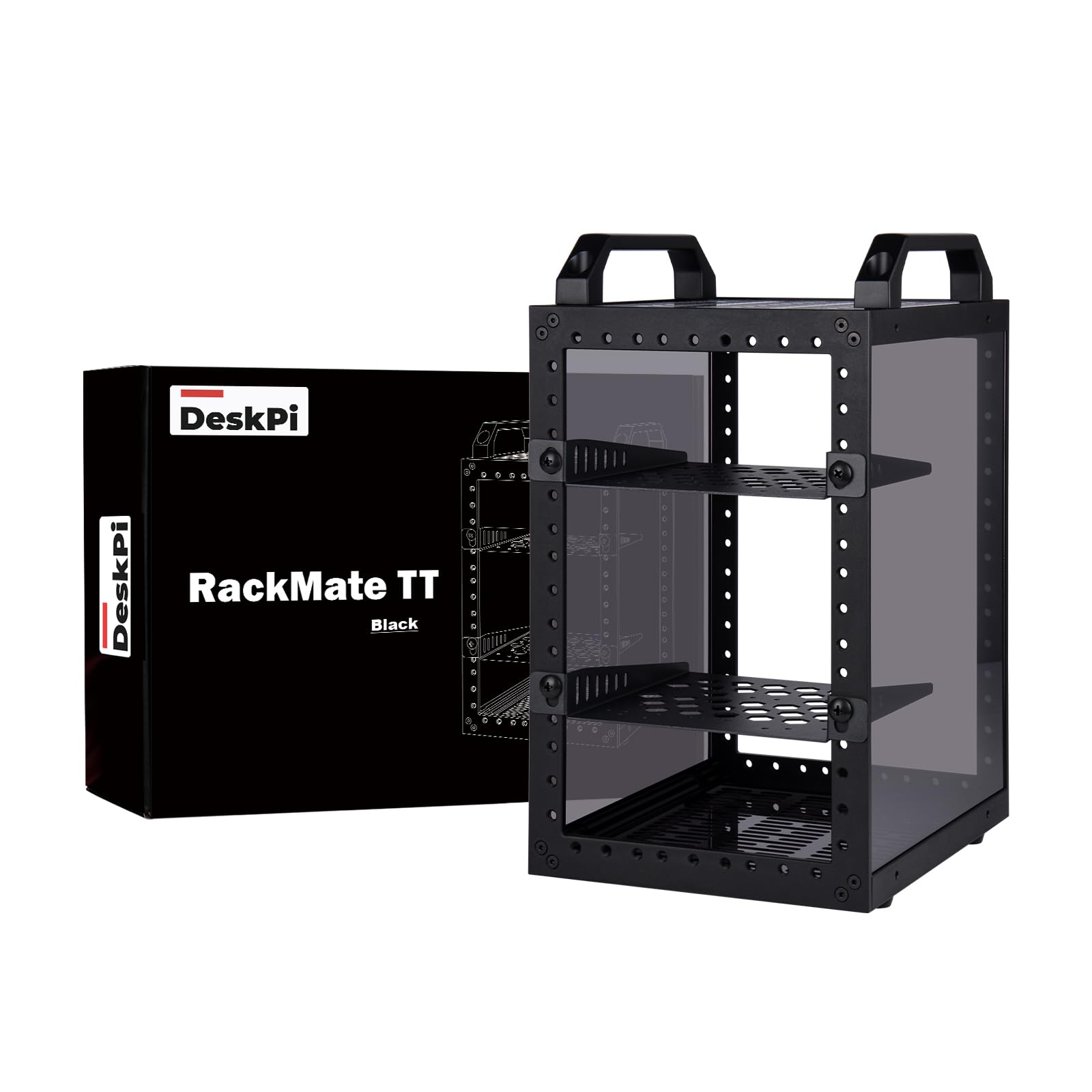 GeeekPi DeskPi RackMate TT Mini-Serverschrank für Mini-PCs, 200 mm Tiefes Mini-Rack inkl. 2X 0.5U Regalboden, für NAS, AV- & Netzwerktechnik (Schwarz)