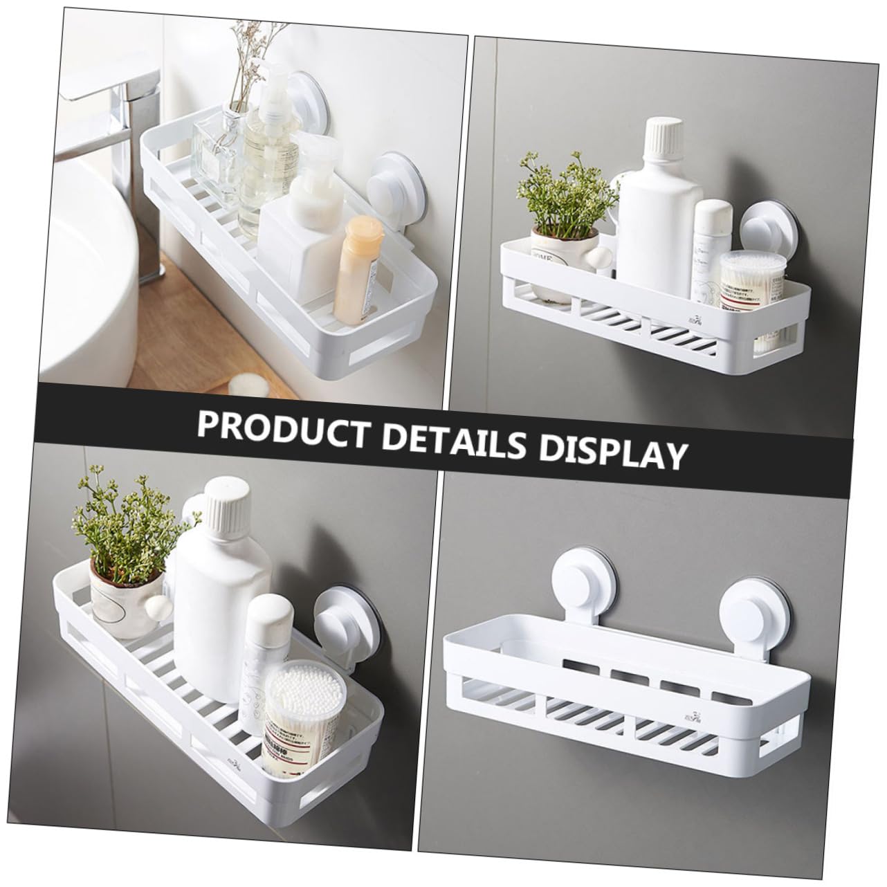 CATIEBYE Wall Mounted Plastic Storage Rack for Bathroom Multi Use Wall Organizer White for Razors Shampoo Toothbrushes and More Easy to Install Elegant Design
