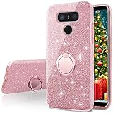 LG G6 Case, LG G6 Plus Case, Silverback Girls Bling Glitter Sparkle Cute Phone Case with 360 Rotating Ring Stand, Soft TPU Outer Cover + Hard PC Inner Shell Skin for LG G6 -Rose Gold