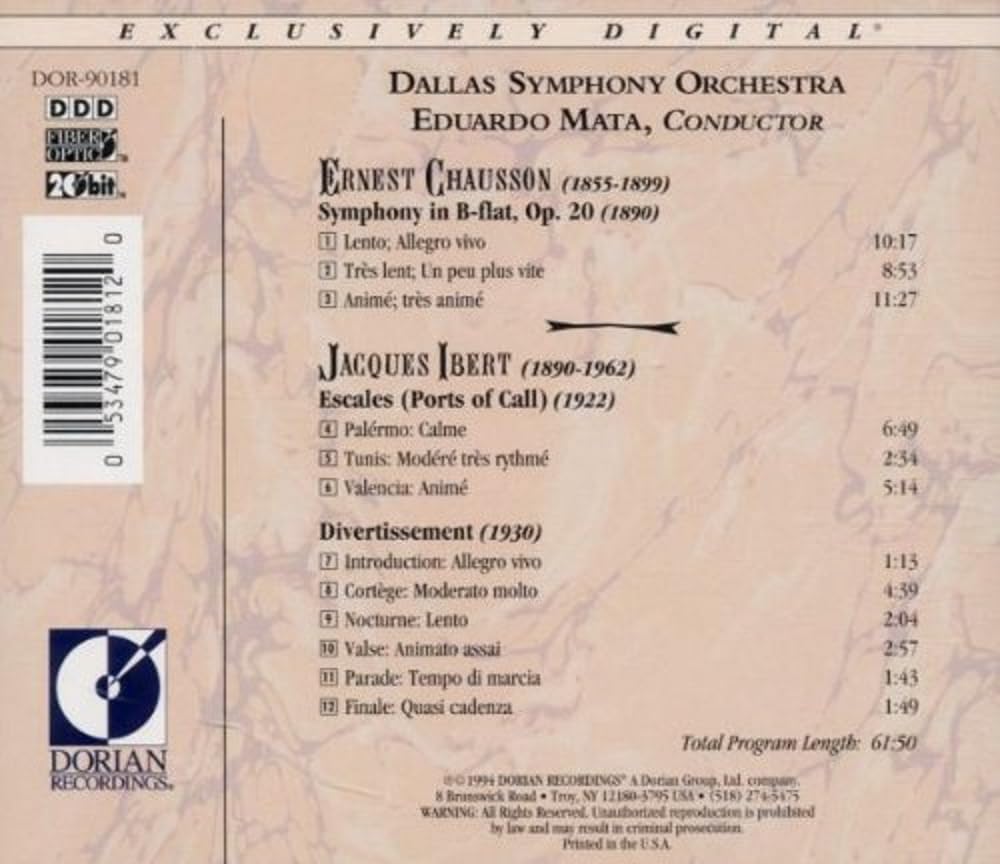Chausson: Symphony in B flat/Ibert: Escales