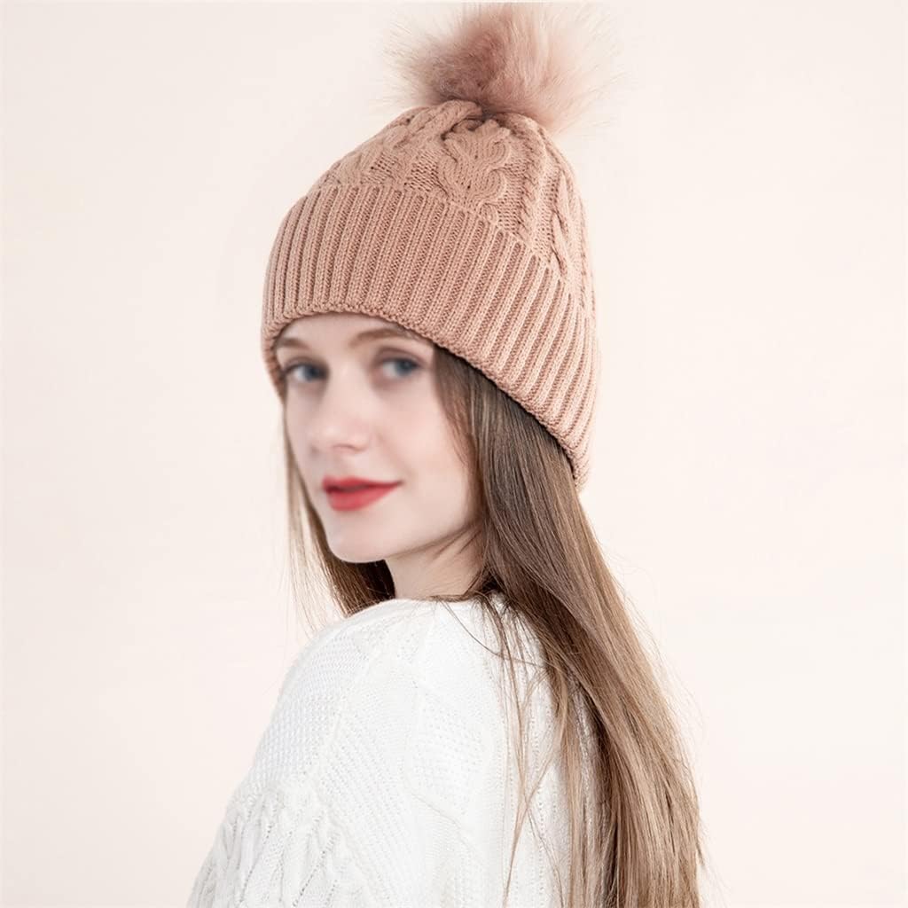 Gorro de Lana Informal con pompón Grande de Felpa para otoño e Invierno, Unisex, Grueso y cálido (Talla única)