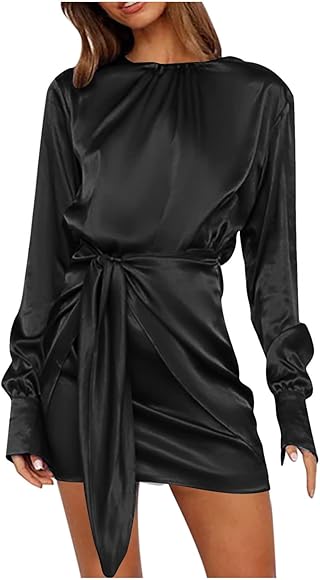 Satinkleid schwarz langarm Clearance