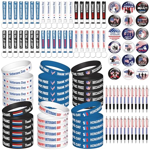 Kit rubans patriotiques de 144 pièces avec bracelets stylos et pin's pour fête