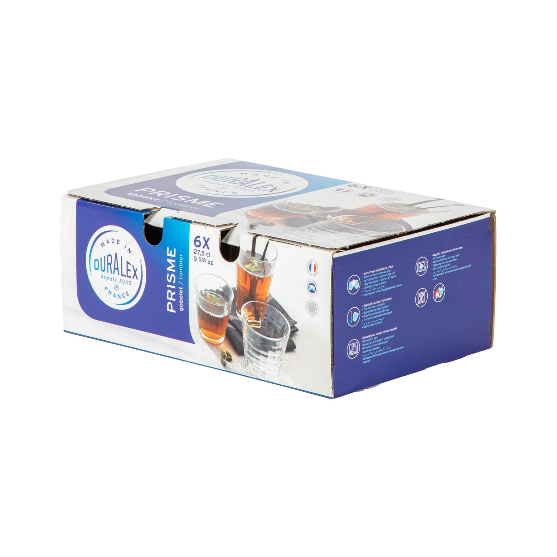 Duralex Verres è Boire Prisme - Gobelets 275 ML pour Eau, jus - Transparent - Paquet de 12