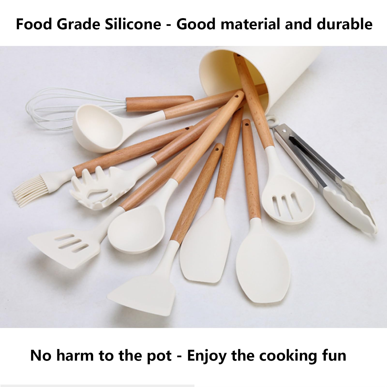 Silikon-Kochutensilien-Set – hitzebeständig, spülmaschinenfest, Holzgriff, 45-teilige Küchenhelfer und Gadgets für antihaftbeschichtetes Kochgeschirr