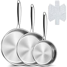 7-Piece Tri-Ply Stainless Steel Frying Pan Set - 8/10/12 Non Stick Cooking Pans with Quick Even Heating, Induction Cooking Pan, Dishwasher and Oven Safe, Heavy Duty and Detachable Handle
