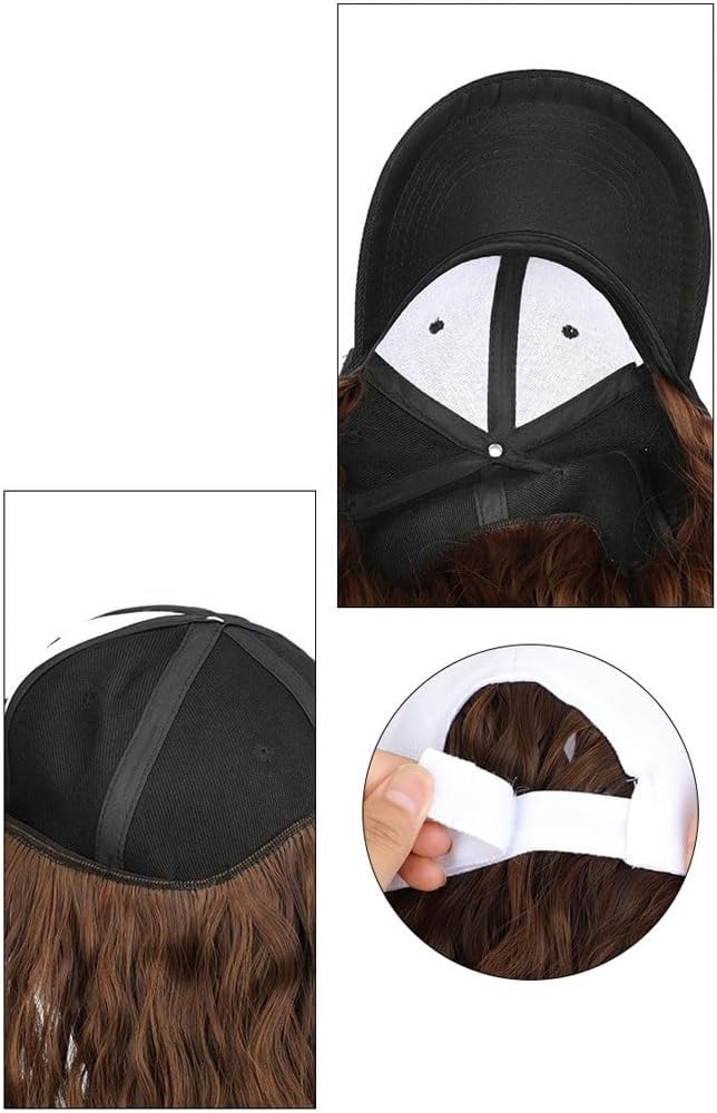Wig Cap Wig Hat Long Curly Wig Hat Wool Roll Band Hat Wig Fashionable Adjustable Baseball Cap with Wig Hair Extension Cap(B)