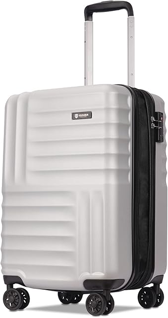 GinzaTravel Large Suitcase Expandable Carry on Hand Luggage PC Hard Shell Lightweight Suitcases with TSA Lock Durable 4 Spinner Wheels Silver