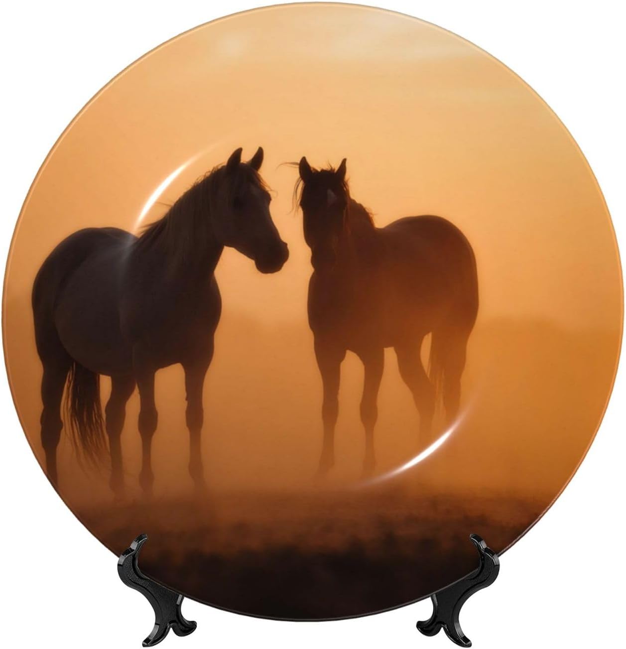Bone China Decorative Plate with Display Horses in Love Ceramic Plates Crafts Art Decor Dessert Plate Ceramic Ornament Porcelain Plates for Living Room Kitchen Table Home Decor