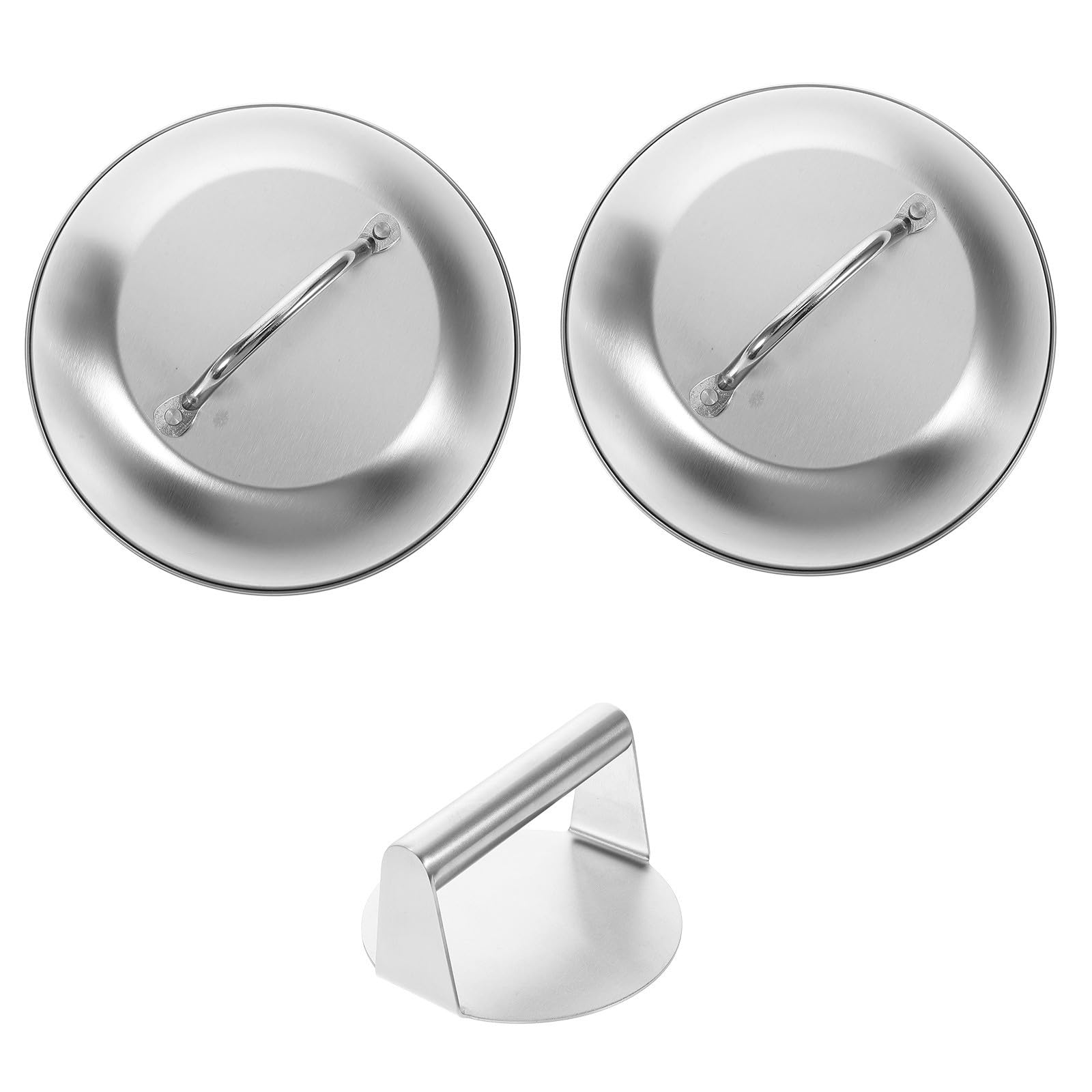 TOYANDONA Prensa de Hamburguesas de Acero Inoxidable, Cubierta para Prensa de Hamburguesas Redonda, Plata, Kit de Accesorios para Plancha de Barbacoa, para Barbacoas al Aire Libre y Cocina