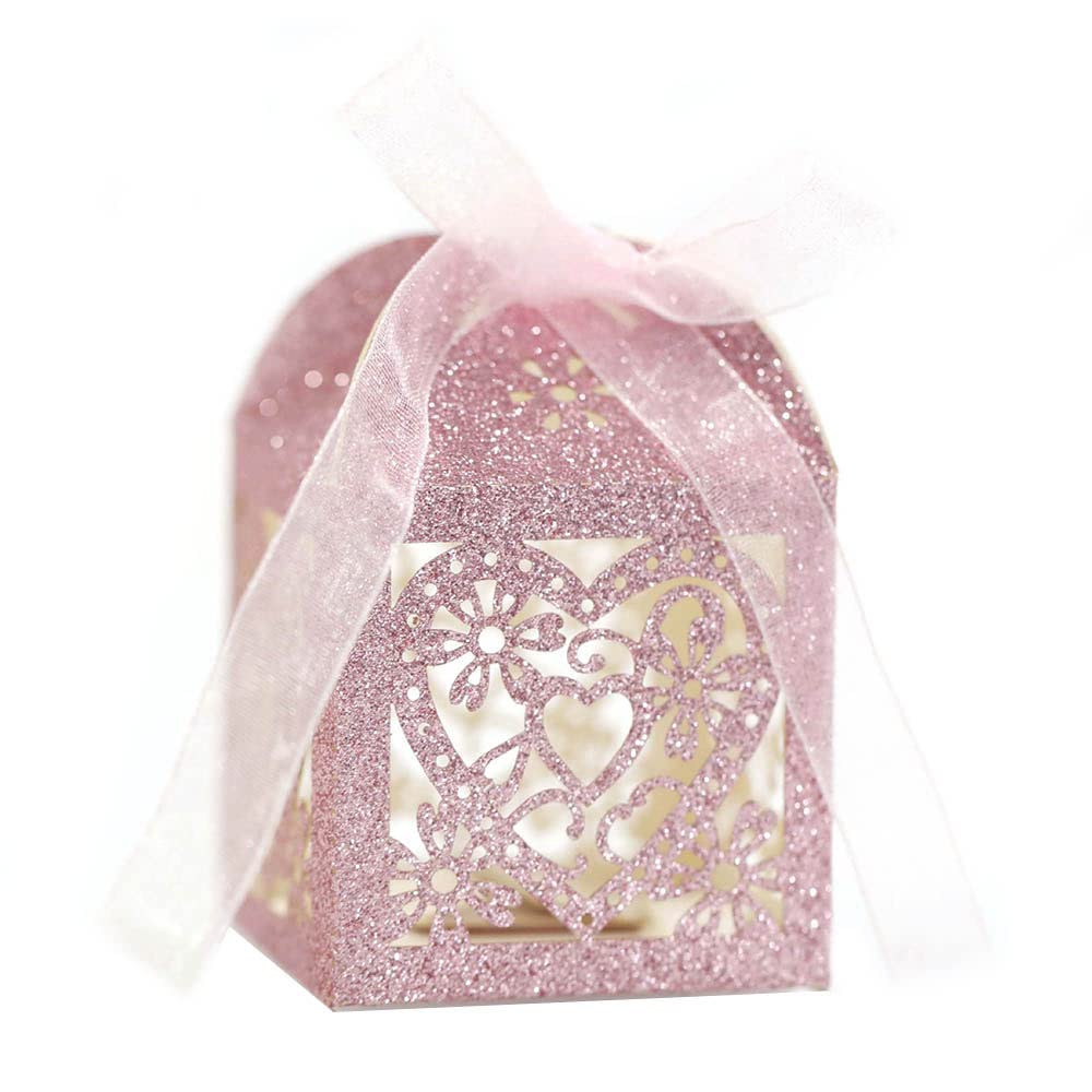 Boîte à dragées à paillettes rose cœur emballage cadeau anniversaire et fête de Noël