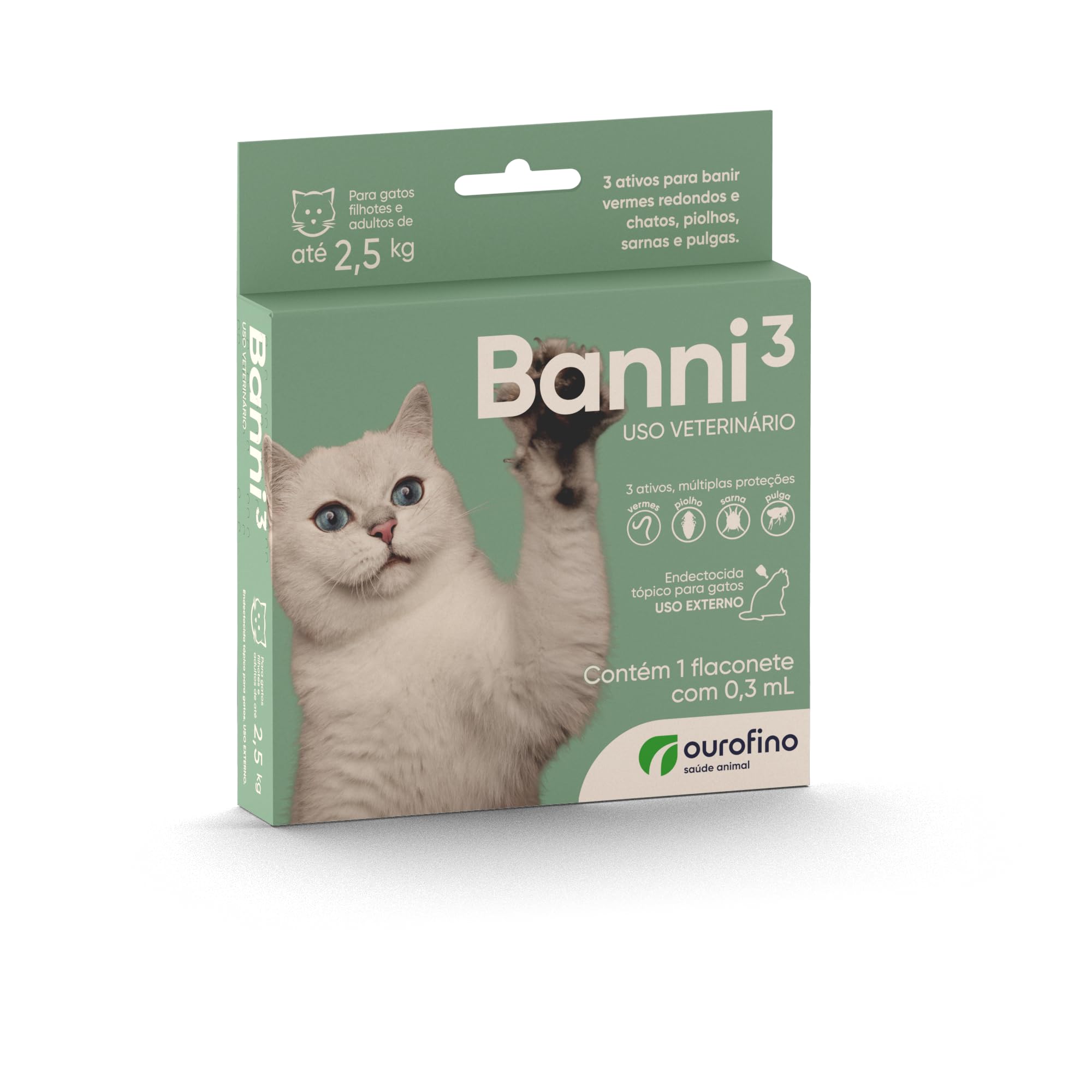 Banni 3 Antipulgas para Gatos até 2,5kg 0,3 ml - Ourofino