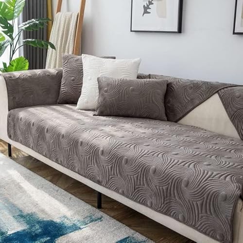 YHWW Samt Sofabezug L Form/U Form Couchbezug Eckcouch Sofahusse 3/2/4 Sitzer Sofa Überwurfdeck rutschfest Sofa Abdeckung Hund Katze Sitzflache Sofaschoner (Braun, WeiB,Grau) Cover