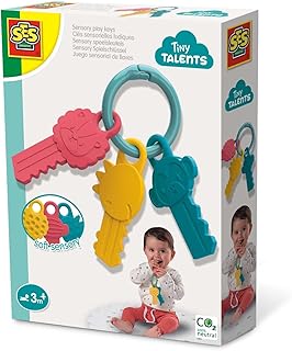 SES Creative Sensory keys for babies from 3 months, 3 keys for colourful animals with different textures, motor skills and sensory skills, easy to clean, baby toy gift for birth