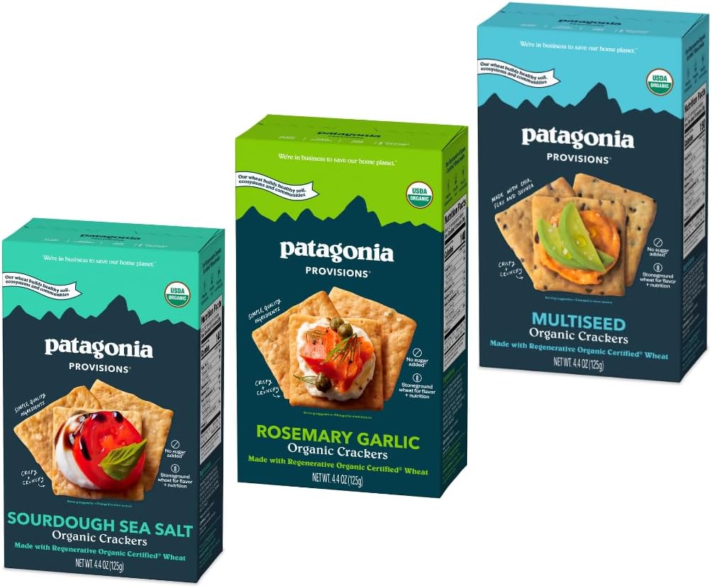 Patagonia Provisions Cracker Variety Pack – 3g Plant Protein Per Serving – Made with Wheat Flour & Sea Salt – Non-GMO, No Added Sugar - Crispy & Crunchy (3 Pack)