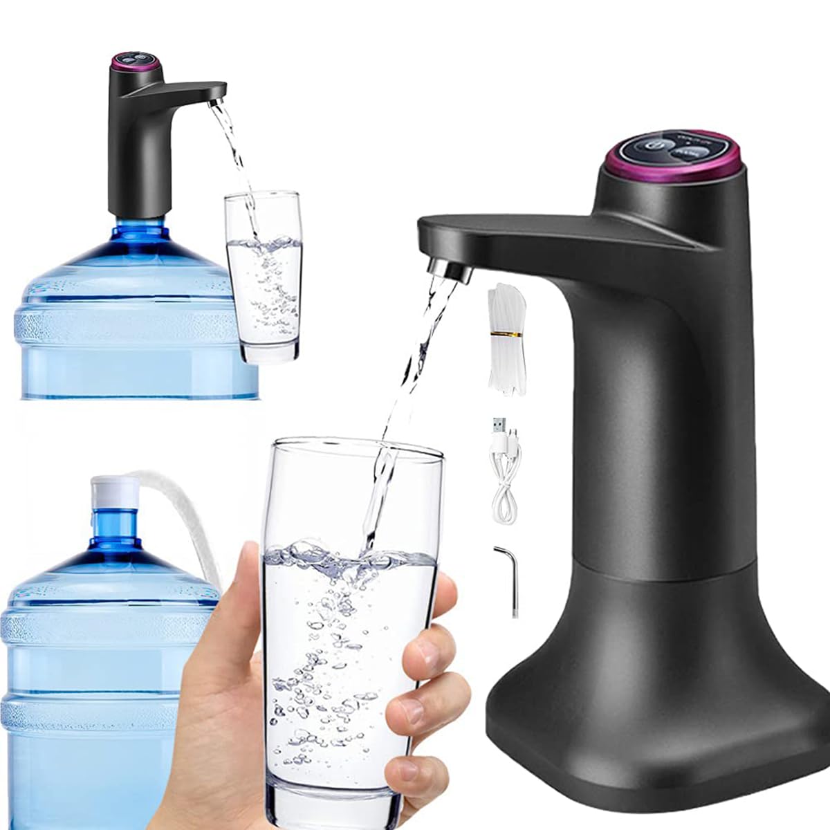 Dispensador de Agua eléctrico Recargable y silencioso con Bomba automática para Botellas y jarras de Agua Pura, Apto para Usar sobre una Mesa o Escritorio sin Tapa, Ideal para el hogar y la Oficina.