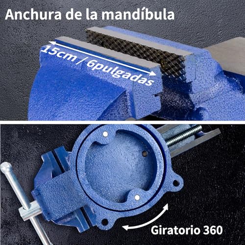 Miniatura 2 de Hychika Tornillo De Banco 152mm 6 Pulgadas , 360 Se Puede Girar, Tornillo De Banco De Trabajo De Hierro Fundido, Para Madera Metalurgia Perforación