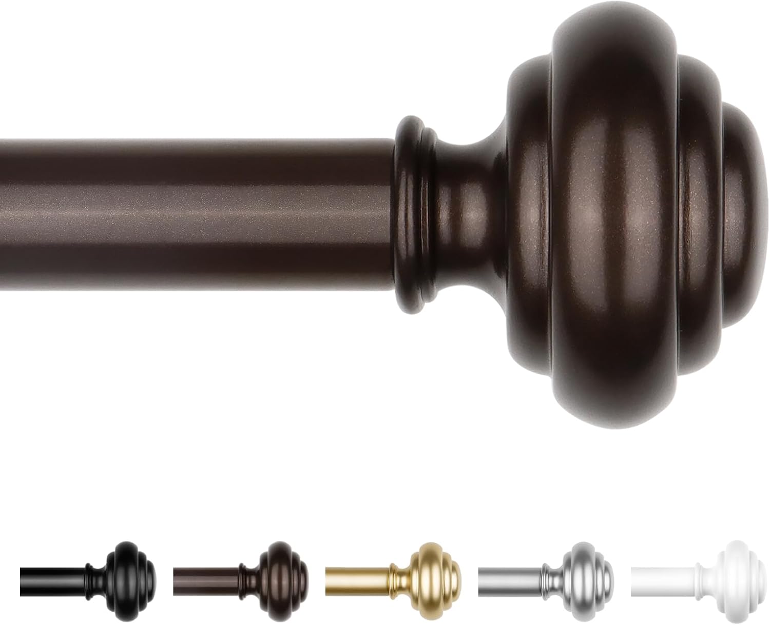 KAMANINA Curtain Rods for Windows 48 to 84 Inches, Adjustable Length Heavy Duty Curtain Rod, 7/8 Inch Decorative Drapery Rods with Modern Finials and Brackets, Antique Bronze Antique Bronze 48-84"