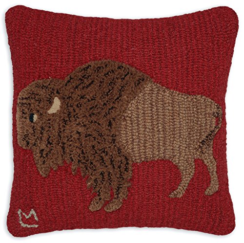 Chandler 4 Corners Artist-Designed Plains Buffalo Hand-Hooked Wool Decorative Throw Pillow (18 IN x 18 IN) Wildlife Pillow for Couches & Beds - Low Maintenance Nature, Wilderness Buffalo Square Pillow