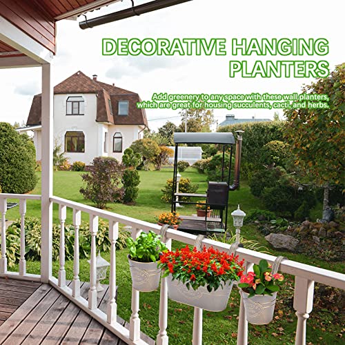 Image of PerGar 3 Pack Metal Railing Planter Box Outdoor, 10.6 inch Hanging Flower Pots with Detachable Hooks & Drainage Holes, Rail Planter Boxes for Balcony Deck Porch Fence Garden Home Decoration, Grey
