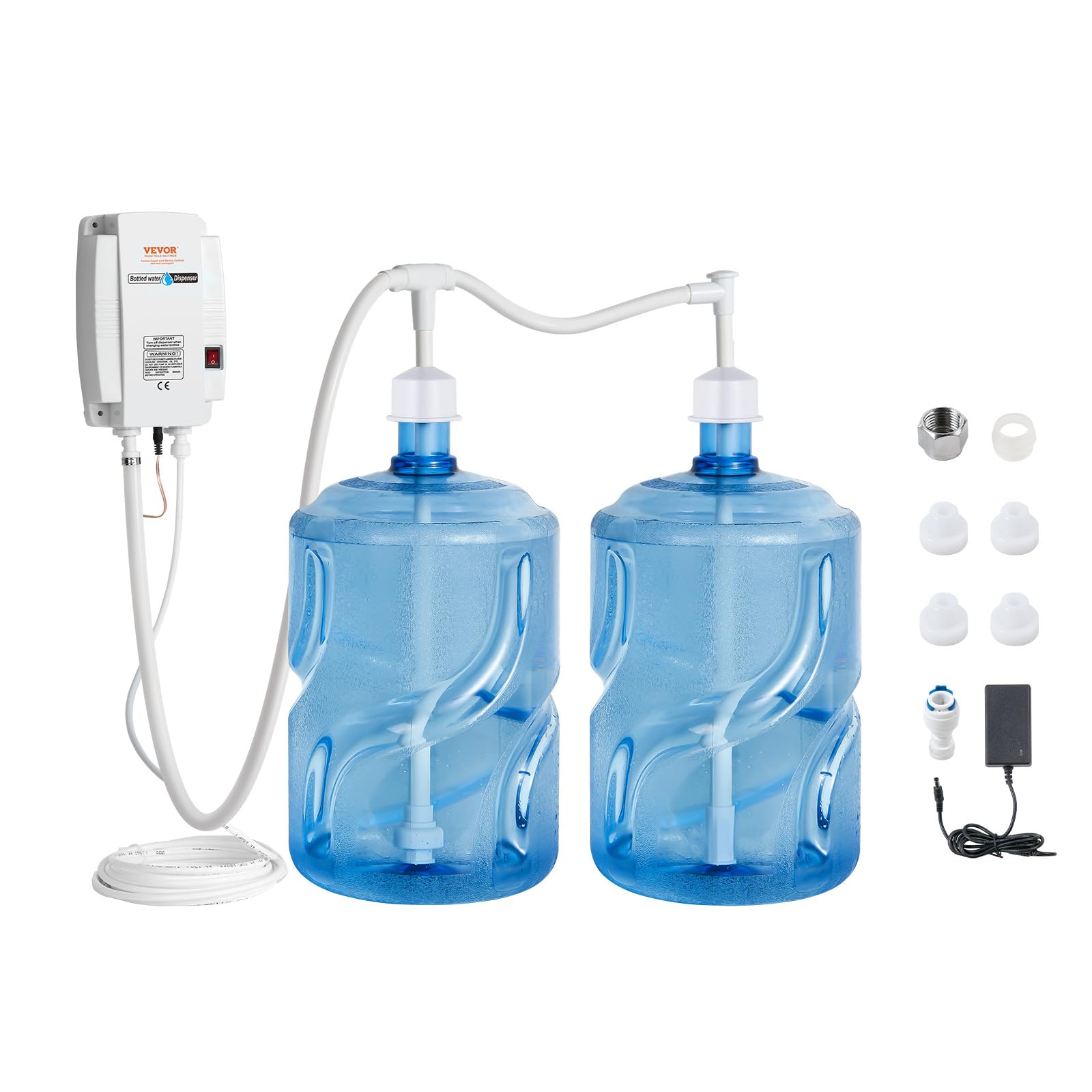 VEVORBottled Water Dispenser Pump System, 2x5 Gallon Dispensing System, Automatic Electric Water Dispenser, Double-Pipe Water Jug Pump, Compatible Use with Coffee/Tea Machine, Refrigerator, Ice Maker