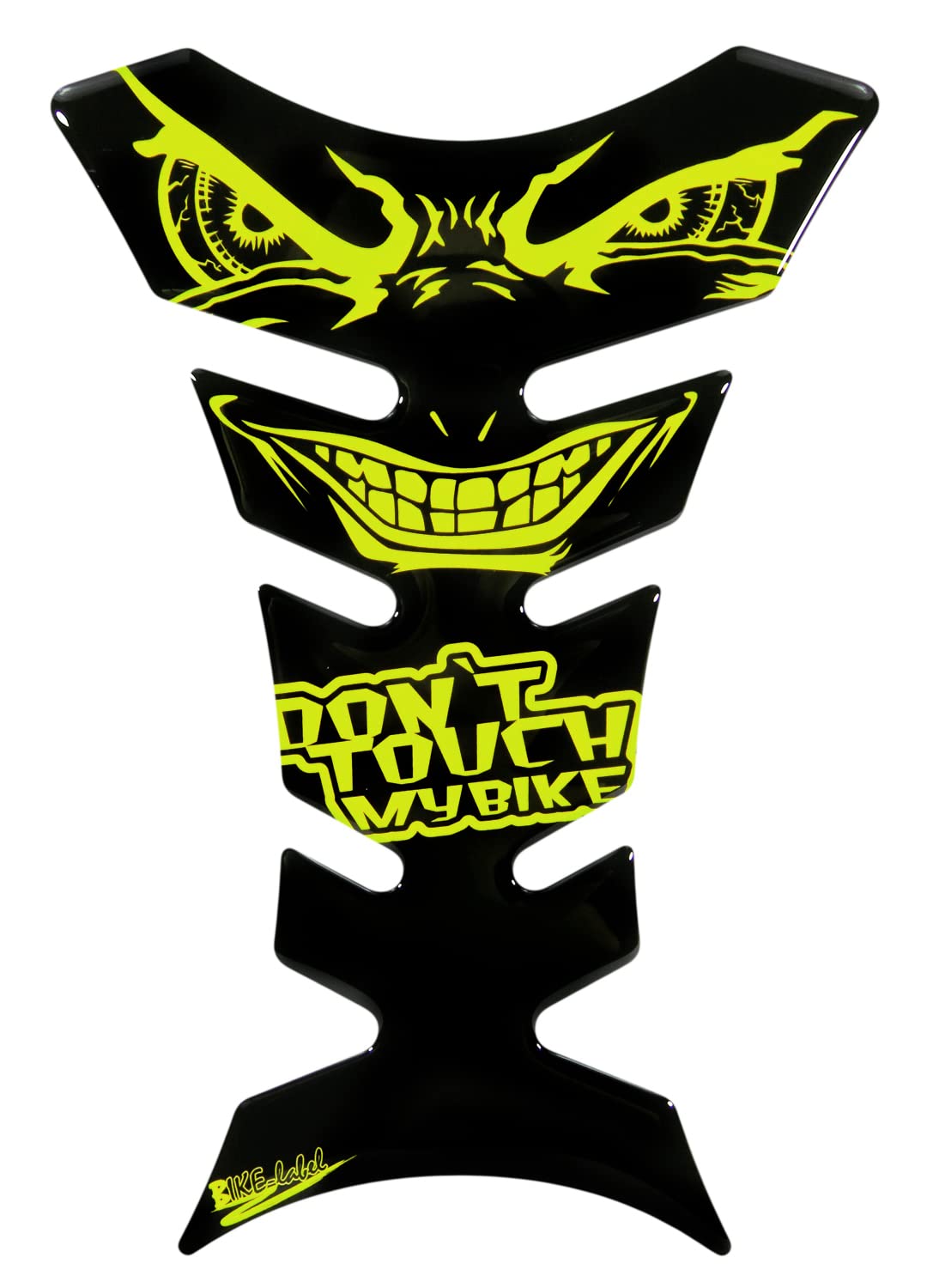 BIKE-labelX502863VA Tank Pad 3D Evil Eyes Dont Touch My Bike Neon Yellow