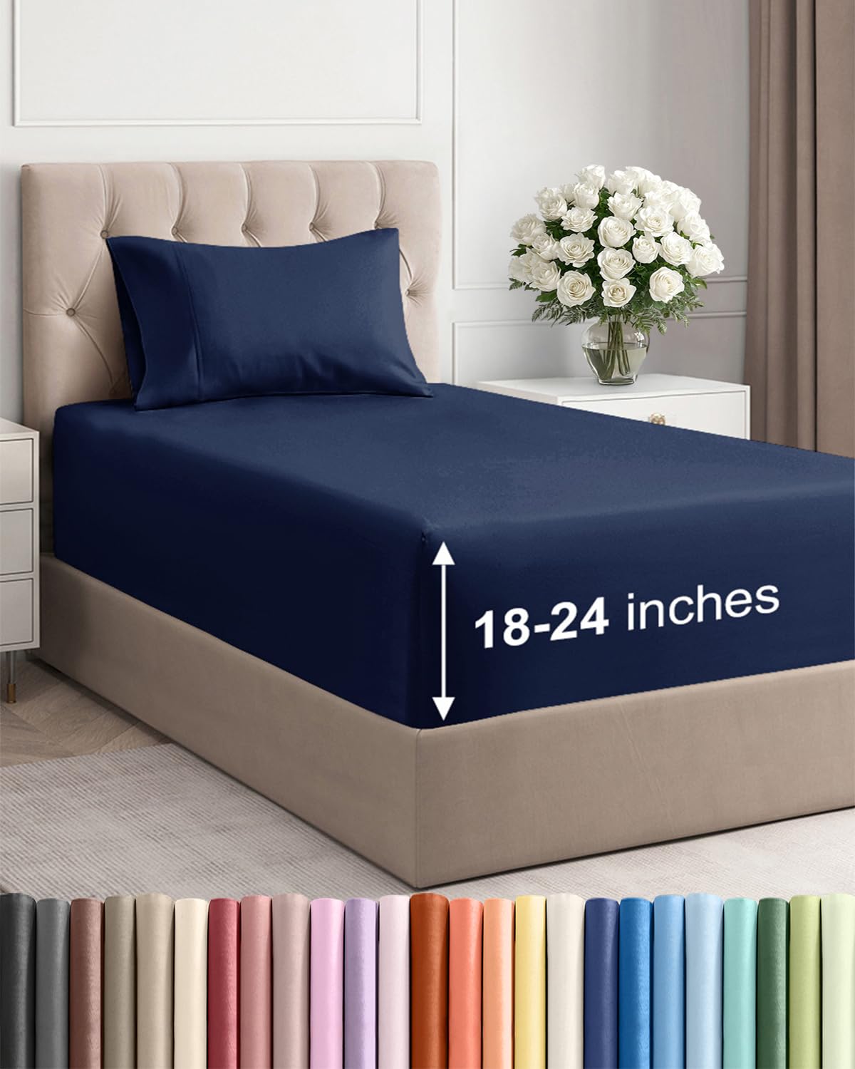 Extra Deep Twin Sheet Set - 3 Piece Breathable & Cooling Bed Sheets - Easily Fits 18 to 24 inch Mattress - Ultra Soft, Wrinkle & Fade Free with Extra