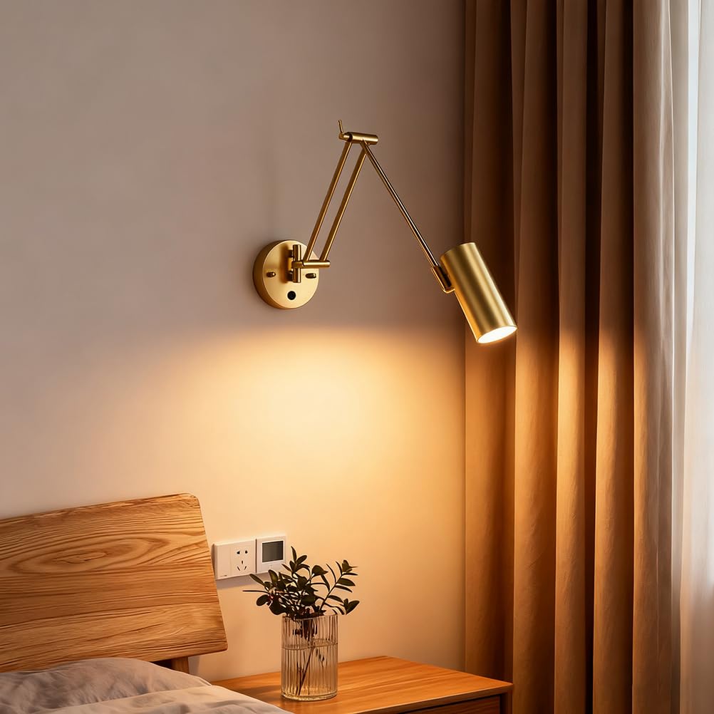 Schwenkarm Wandleuchte Leselampe Verstellbar mit E27 Fassung Nachttisch de Wall Scone Lange Dimmbar Wandlampe für Schlafzimmer Büro Studie Esszimmer,Schwarz,B1